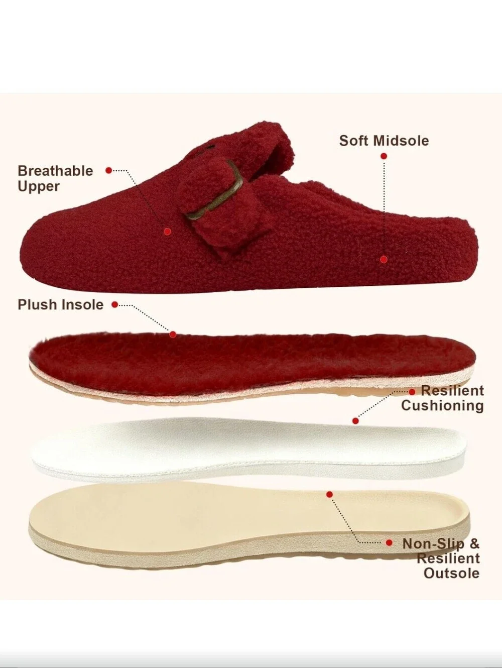 Cozy Red Sherpa Buckle Slip-On Slippers